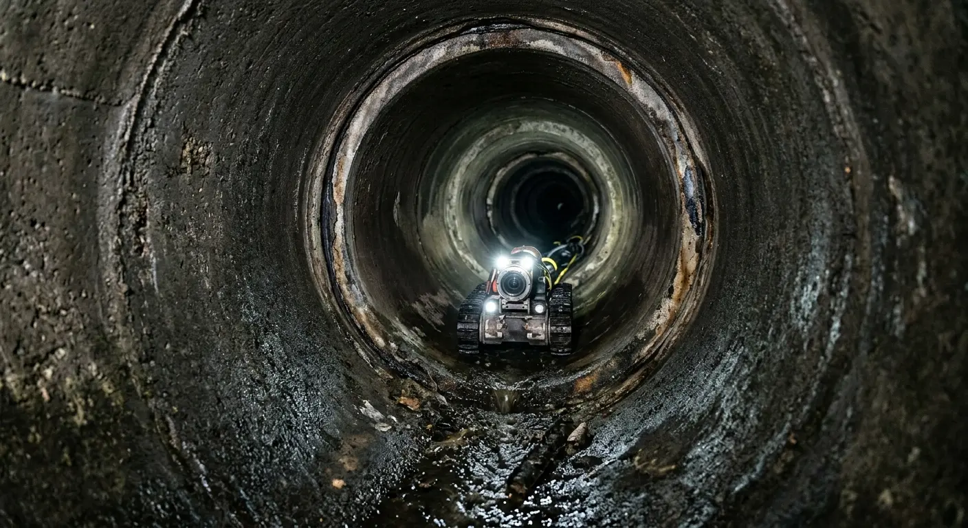 Robotic sewer camera inspecting pipe interior for Sewer Line Cleaning in Plainfield